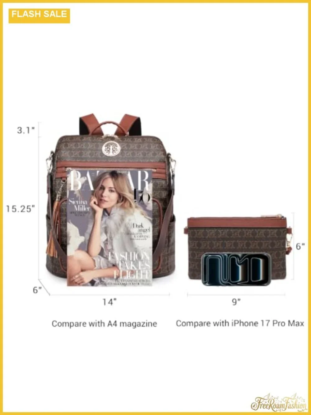 Convertible Leather Backpack Purse with Wristlet, Travel Handbag Large
